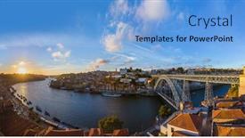  Presentation with architecture old - Theme consisting of porto-old-town-in-portugal background and a light blue colored foreground