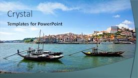  Presentation with boats - PPT theme featuring porto-old-town-skyline background and a light blue colored foreground
