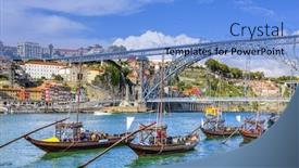  Presentation with cityscape - Slide deck with porto portugal cityscape on the douro river background and a light blue colored foreground