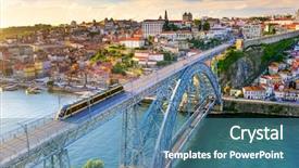 Presentation with cityscape - Beautiful slide set featuring porto portugal cityscape backdrop and a teal colored foreground