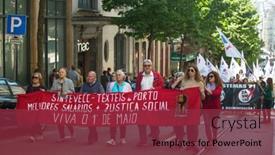  Presentation with communist - Presentation theme having porto-portugal-may-1-2019 background and a violet colored foreground