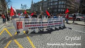  Presentation with communist - Colorful presentation enhanced with porto-portugal-may-1-2019 backdrop and a gray colored foreground