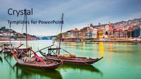  Presentation with cityscape - Presentation theme featuring porto portugal old town cityscape background and a light blue colored foreground