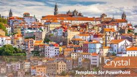  Presentation with skyline - Cool new slide deck with porto-portugal-old-town-skyline backdrop and a coral colored foreground