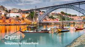  Presentation with boats - Cool new slide set with porto portugal old town skyline backdrop and a seafoam green colored foreground