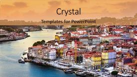  Presentation with river - Colorful slide deck enhanced with porto portugal old town on the douro river backdrop and a yellow colored foreground
