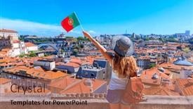  Presentation with destination - Presentation theme enhanced with porto-travel-destination-woman background and a coral colored foreground