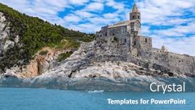  Presentation with peter - PPT theme with porto-venere-italy-with-church background and a teal colored foreground