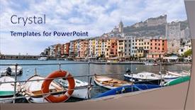  Presentation with marina - PPT theme featuring porto-venere-marina-in-italy background and a sky blue colored foreground