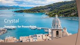  Presentation with marina - Presentation design having porto-venere-marina-in-italy background and a teal colored foreground