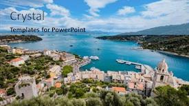  Presentation with marina - Presentation theme having porto-venere-marina-in-italy background and a light blue colored foreground