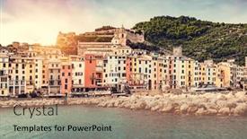  Presentation with marina - PPT theme having porto-venere-marina-in-italy background and a coral colored foreground