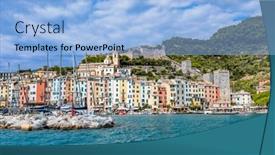  Presentation with marina - Presentation design featuring porto-venere-marina-in-italy background and a light blue colored foreground