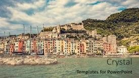  Presentation with marina - Presentation theme featuring porto-venere-marina-in-italy background and a coral colored foreground
