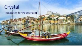  Presentation with boats - Presentation theme consisting of culture iportugal - panorama of beautiful porto background and a light blue colored foreground