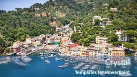 Presentation with italian - Colorful PPT theme enhanced with portofino harbor on the italian riviera near genoa backdrop and a ocean colored foreground