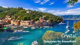  Presentation with luxury resort - PPT theme having portofino-italian-fishing-village background and a ocean colored foreground