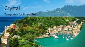  Presentation with coast - Slide deck consisting of portofino-village-on-ligurian-coast background and a light blue colored foreground
