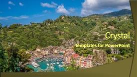  Presentation with coast - Presentation design enhanced with portofino village on ligurian coast in italy background and a tawny brown colored foreground