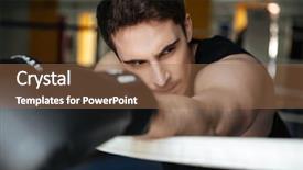  Presentation with boxing ring - Cool new theme with portrair of tired young sportsman after training leaning on boxing ring in gym backdrop and a tawny brown colored foreground
