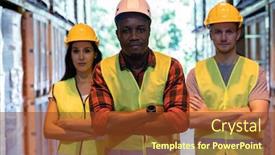  Presentation with black business - Cool new presentation theme with portrait-african-black-warehouse-supervisor backdrop and a tawny brown colored foreground