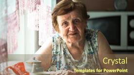  Presentation with elderly home - PPT layouts featuring portrait-an-elderly-woman-sits background and a tawny brown colored foreground