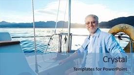  Presentation with sailing - Slide set featuring portrait at sunrise on boat background and a light blue colored foreground