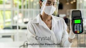  Presentation with face mask - PPT theme having portrait-attractive-asian-waitress-wear background and a light gray colored foreground