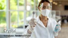  Presentation with face mask - Slide set enhanced with portrait-attractive-asian-waitress-wear background and a light blue colored foreground