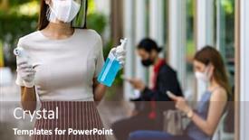  Presentation with queue - Beautiful slide set featuring portrait-attractive-asian-waitress-wear backdrop and a violet colored foreground