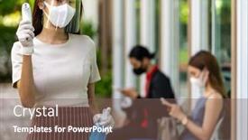  Presentation with social distancing - Colorful presentation theme enhanced with portrait-attractive-asian-waitress-wear backdrop and a violet colored foreground