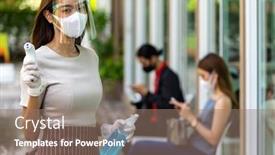  Presentation with social distancing - Slides with portrait-attractive-asian-waitress-wear background and a coral colored foreground