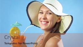 Presentation with blue orange - Audience pleasing slides consisting of portrait-attractive-brunette-woman backdrop and a coral colored foreground