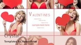  Presentation with valentines - Slide set enhanced with portrait attractive smiling woman isolated on white background collage heart valentines background and a coral colored foreground