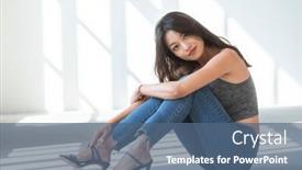  Presentation with sporty - Presentation enhanced with portrait-beautiful-asian-girl-sitting background and a ocean colored foreground