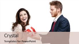  Presentation with egyptian man in make up - Amazing slides having portrait beautiful christmas girl giving gift - handsome man makes present backdrop and a soft green colored foreground