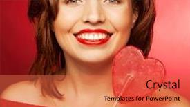  Presentation with beautiful young girl red - Cool new slide deck with portrait beautiful young sexy blond girl with red lollipop heart on red background backdrop and a red colored foreground