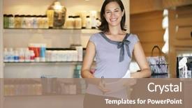  Presentation with beauty shop - Colorful presentation theme enhanced with portrait beauty product shop manager backdrop and a coral colored foreground