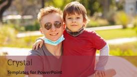  Presentation with outdoors - Amazing slide set having portrait-brothers-outdoors-in-park backdrop and a red colored foreground