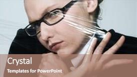  Presentation with tv show studio camera - Beautiful presentation featuring portrait business woman under pressure backdrop and a  colored foreground