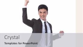  Presentation with winner - Presentation design featuring portrait-businessman-in-suit background and a light gray colored foreground