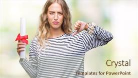  Presentation with certificate - Slides enhanced with portrait certificates - beautiful young blonde woman holding background and a soft green colored foreground