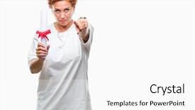  Presentation with certificate - Audience pleasing theme consisting of portrait certificates - senior caucasian woman holding degree backdrop and a  colored foreground