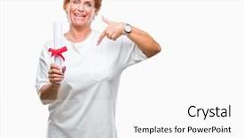  Presentation with certificate - Slide deck consisting of portrait certificates - senior caucasian woman holding degree background and a white colored foreground