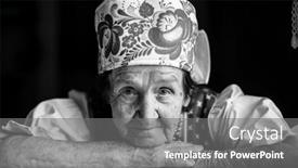  Presentation with old clothes - Presentation design enhanced with portrait-close-up-of-old background and a gray colored foreground