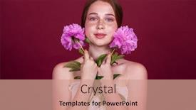  Presentation with beauty makeup - Cool new PPT theme with portrait close up of young backdrop and a coral colored foreground