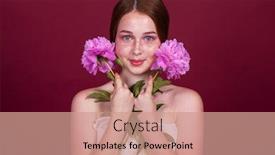  Presentation with beauty makeup - Beautiful slide set featuring portrait close up of young backdrop and a coral colored foreground