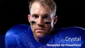  Presentation with team player - Theme enhanced with portrait-close-up background and a navy blue colored foreground