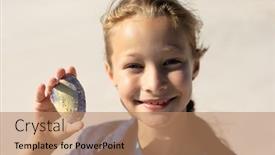  Presentation with seashell - Presentation design having portrait-close-up background and a coral colored foreground