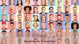  Presentation with generations - Slide deck having portrait-collage-of-adults background and a coral colored foreground